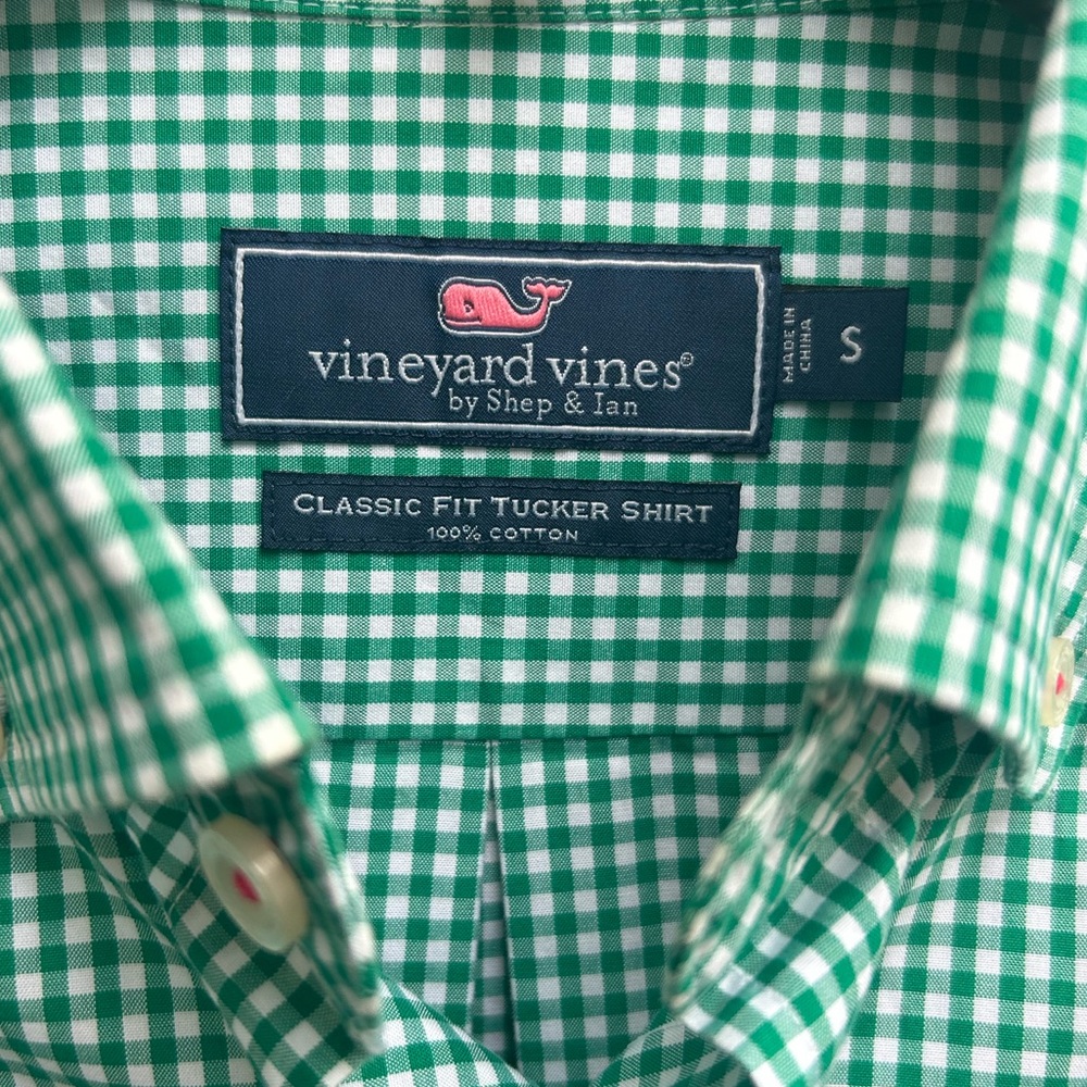 Vineyard Vines Classic Fit Tucker Long Sleeve Button Down Green Gingham S Shirt - Picture 3 of 6